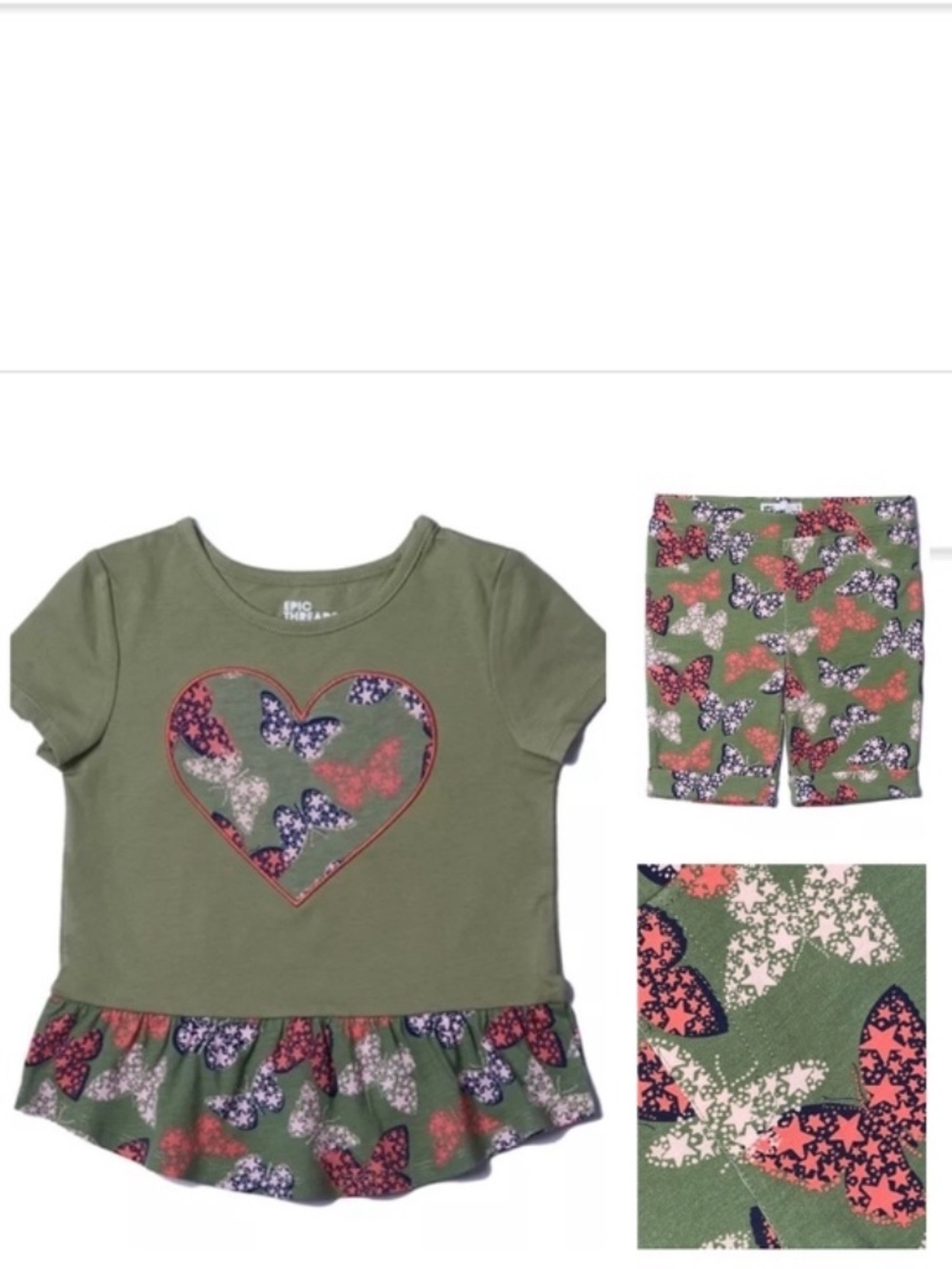 NEW Toddlers 2 PIECE SET  Epic Trends Butterfly Shorts w peplum top 4T
